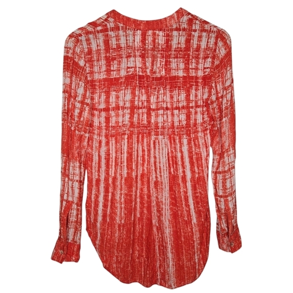 Maeve Anthropologie Calia Printed Pleated Button Down Tunic Top Size 2 Orange - Picture 2 of 9